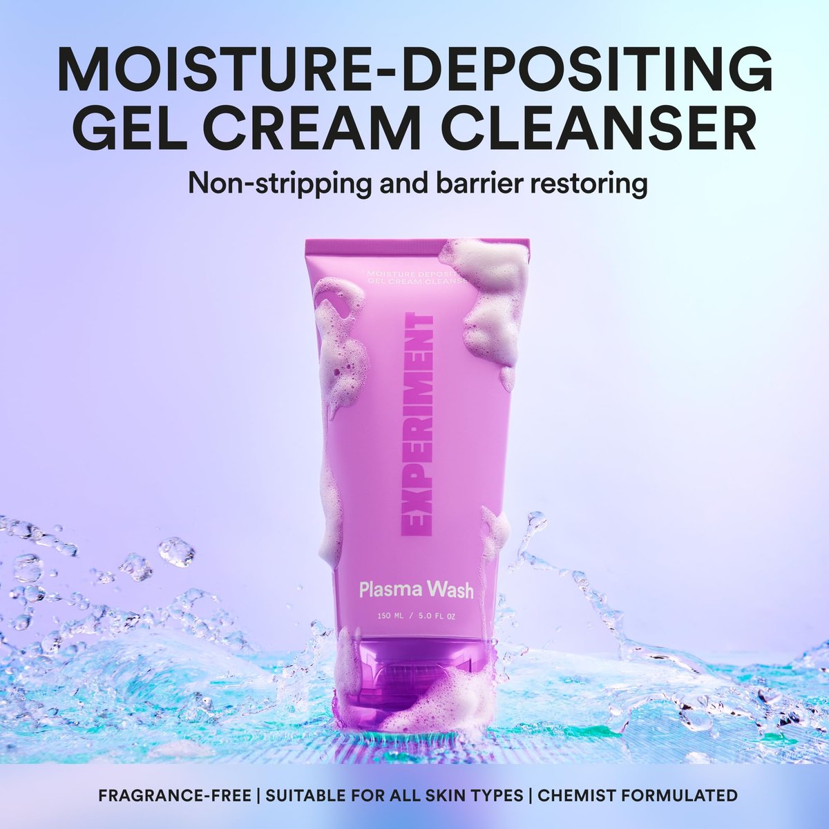 Experiment Plasma Wash Moisture Depositing Gel Cream Cleanser - Hydrating, Barrier Restoring, Non-Stripping Face Wash with Glycerin & Jojoba Oil, 5.0 FL OZ - Gentle Facial Cleanser for All Skin Types Avelisse