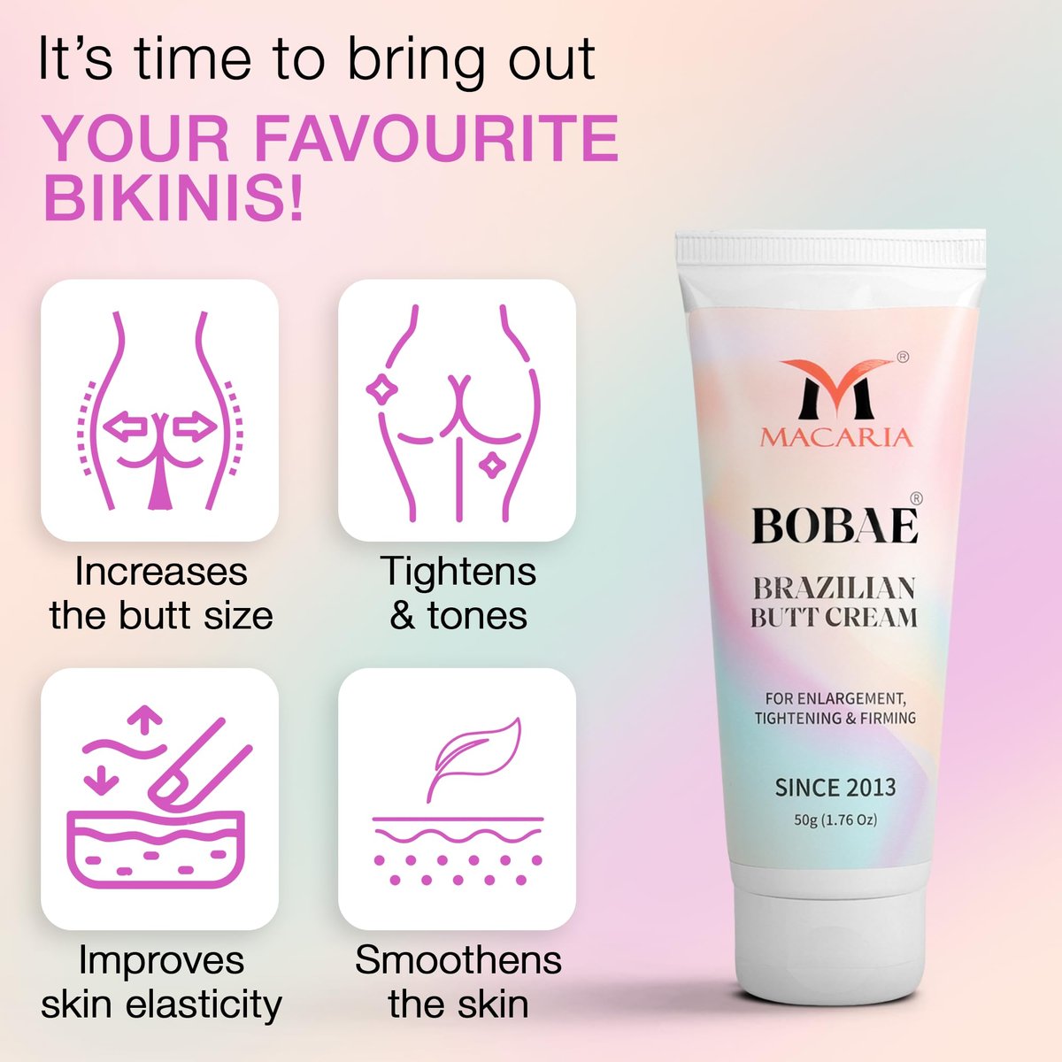 MACARIA Bobae Brazilian Butt Booty Enlargement Cream - Bum Toning & Lifting Gel for Quick Growth, Firming & Shaping - 50g - görsel 9