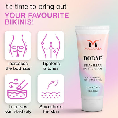 MACARIA Bobae Brazilian Butt Booty Enlargement Cream - Bum Toning & Lifting Gel for Quick Growth, Firming & Shaping - 50g