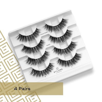 Eylure Luxe Faux Mink Ruby Eyelashes Multipack - 4 Pairs of Black False Lashes Avelisse
