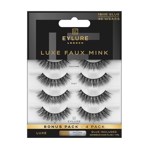 Eylure Luxe Faux Mink Ruby Eyelashes Multipack - 4 Pairs of Black False Lashes Avelisse