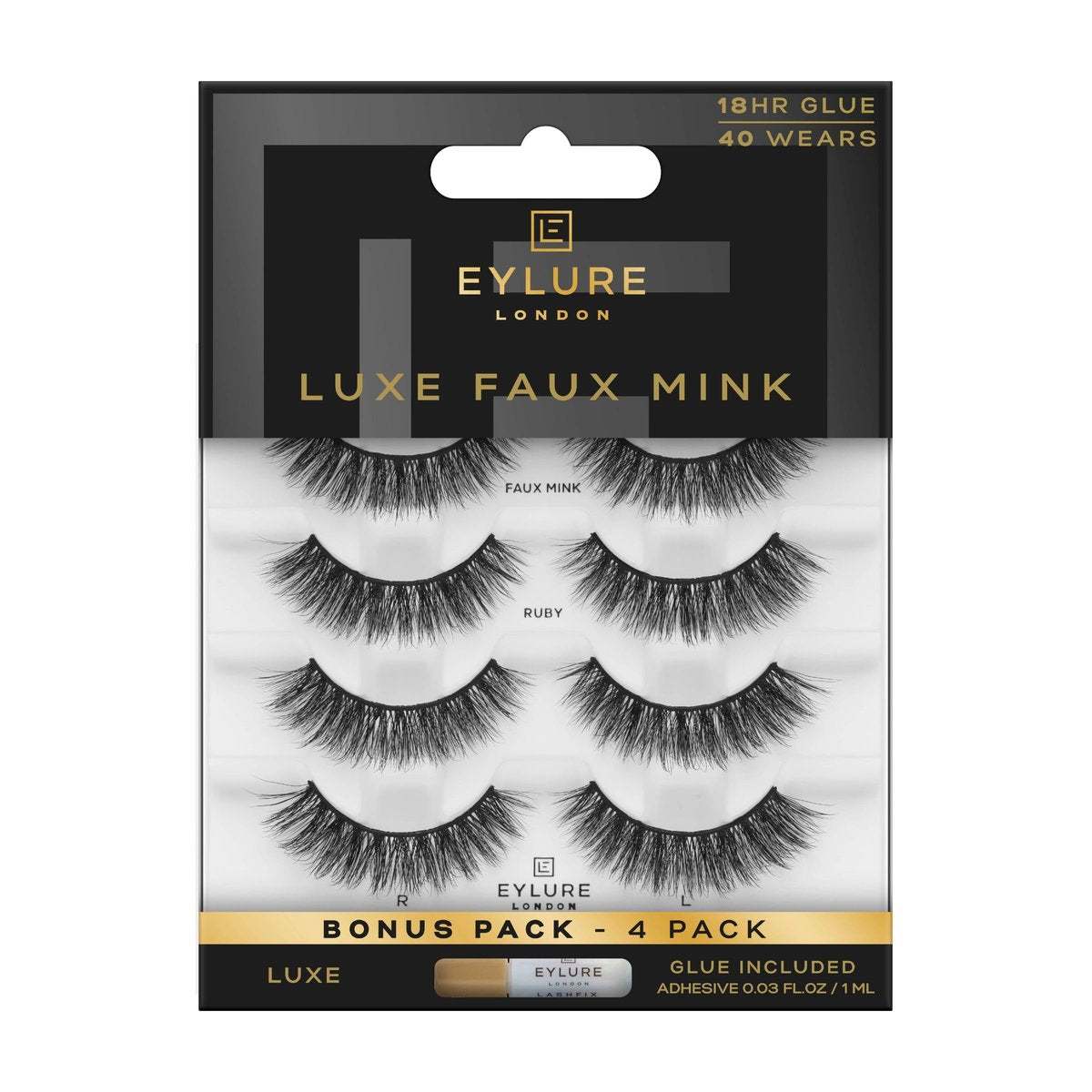 Eylure Luxe Faux Mink Ruby Eyelashes Multipack - 4 Pairs of Black False Lashes Avelisse