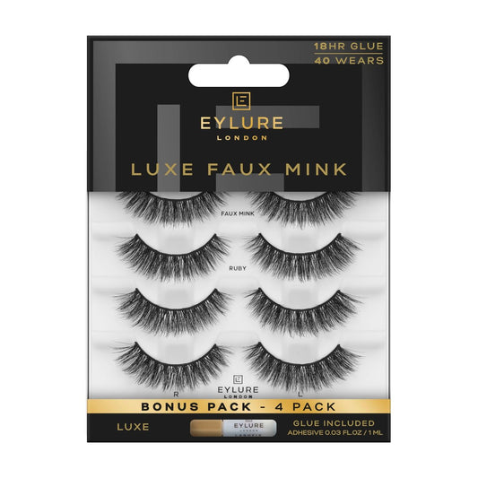 Eylure Luxe Faux Mink Ruby Eyelashes Multipack - 4 Pairs of Black False Lashes Avelisse