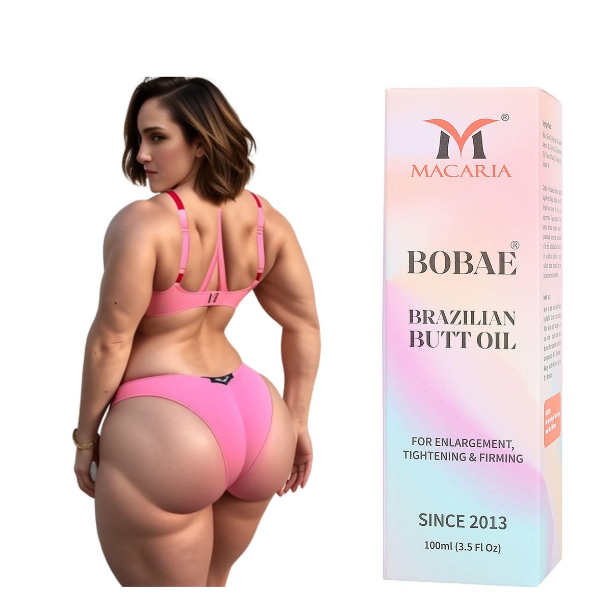 MACARIA Bobae Brazilian Buttock Enlargement Oil – Natural Hip Up & Butt Lift Cream, 3.5 Fl Oz - görsel 1