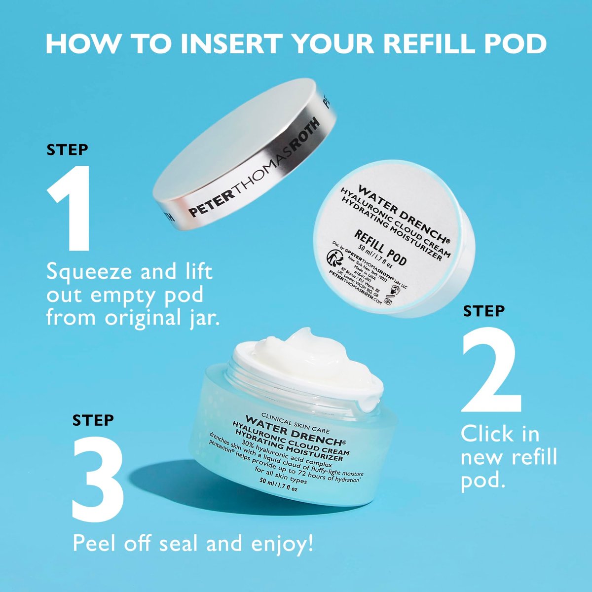 Peter Thomas Roth Water Drench Hyaluronic Cloud Cream Hydrating Moisturizer Refill Pod - 1.7 oz Fragrance-Free Face Moisturizer for All Skin Types Avelisse