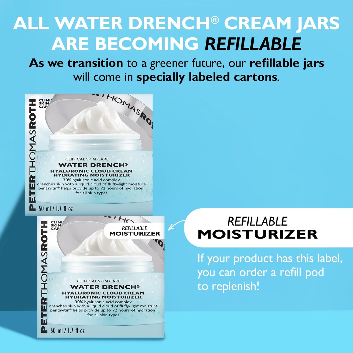 Peter Thomas Roth Water Drench Hyaluronic Cloud Cream Hydrating Moisturizer Refill Pod - 1.7 oz Fragrance-Free Face Moisturizer for All Skin Types Avelisse