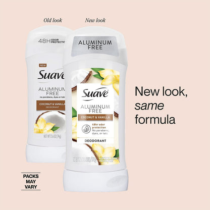 Suave Aluminum-Free Deodorant for Women, Coconut & Vanilla, 2.6 oz