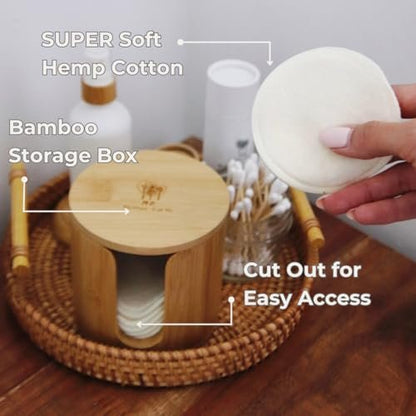 Reusable Hemp Cotton Rounds 15-Pack with Bamboo Storage Box – Ultra-Soft Organic Face Pads for Makeup Removal, Skincare, and Eco-Friendly Beauty Avelisse