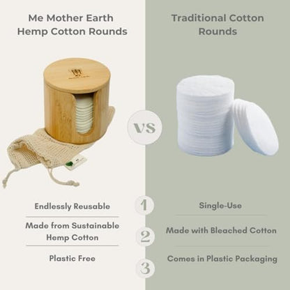 Reusable Hemp Cotton Rounds 15-Pack with Bamboo Storage Box – Ultra-Soft Organic Face Pads for Makeup Removal, Skincare, and Eco-Friendly Beauty Avelisse