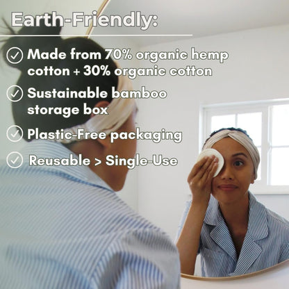 Reusable Hemp Cotton Rounds 15-Pack with Bamboo Storage Box – Ultra-Soft Organic Face Pads for Makeup Removal, Skincare, and Eco-Friendly Beauty Avelisse