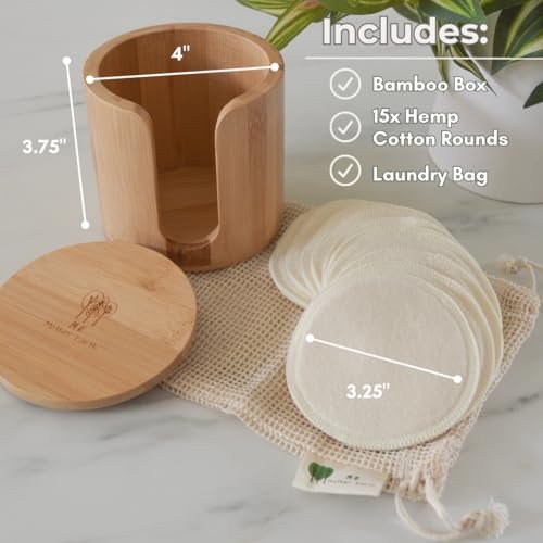 Reusable Hemp Cotton Rounds 15-Pack with Bamboo Storage Box – Ultra-Soft Organic Face Pads for Makeup Removal, Skincare, and Eco-Friendly Beauty Avelisse