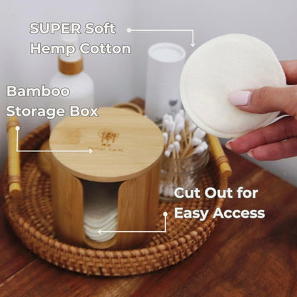 Reusable Hemp Cotton Rounds 15-Pack with Bamboo Storage Box – Ultra-Soft Organic Face Pads for Makeup Removal, Skincare, and Eco-Friendly Beauty Avelisse