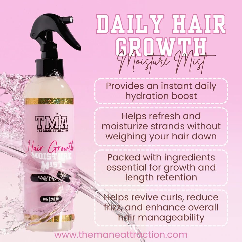 The Mane Attraction Nourishing Daily Hair Growth Moisture Mist - Lightweight Moisturizer for Thicker, Longer Hair with Aloe Vera, Sweet Almond Oil & Honey - 8 oz Avelisse