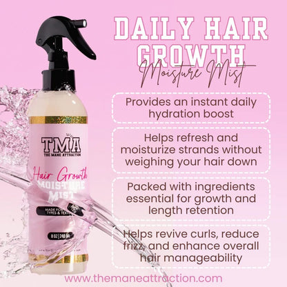 The Mane Attraction Nourishing Daily Hair Growth Moisture Mist - Lightweight Moisturizer for Thicker, Longer Hair with Aloe Vera, Sweet Almond Oil & Honey - 8 oz Avelisse