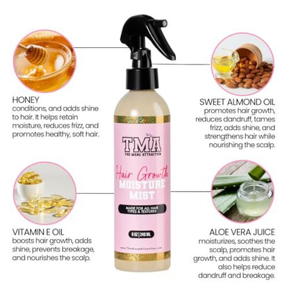The Mane Attraction Nourishing Daily Hair Growth Moisture Mist - Lightweight Moisturizer for Thicker, Longer Hair with Aloe Vera, Sweet Almond Oil & Honey - 8 oz Avelisse