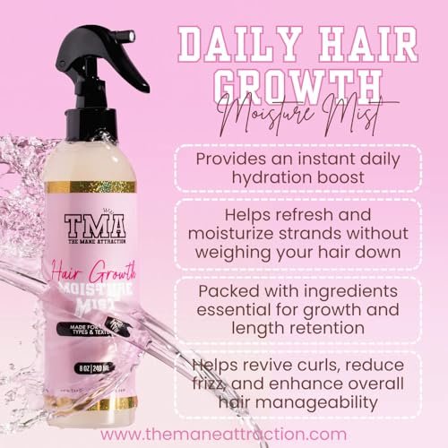 The Mane Attraction Nourishing Daily Hair Growth Moisture Mist - Lightweight Moisturizer for Thicker, Longer Hair with Aloe Vera, Sweet Almond Oil & Honey - 8 oz Avelisse