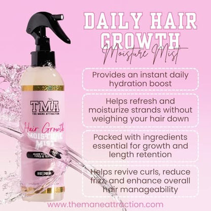 The Mane Attraction Nourishing Daily Hair Growth Moisture Mist - Lightweight Moisturizer for Thicker, Longer Hair with Aloe Vera, Sweet Almond Oil & Honey - 8 oz Avelisse