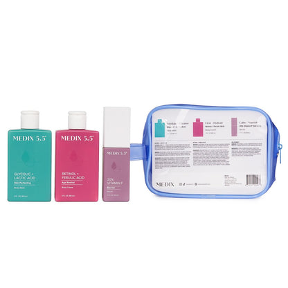 MEDIX 5.5 Best Sellers Travel Kit - Retinol Body Lotion, Glycolic Acid Body Wash, Vitamin F Body Oil - 3 Piece Crepey Skin Care Set Avelisse