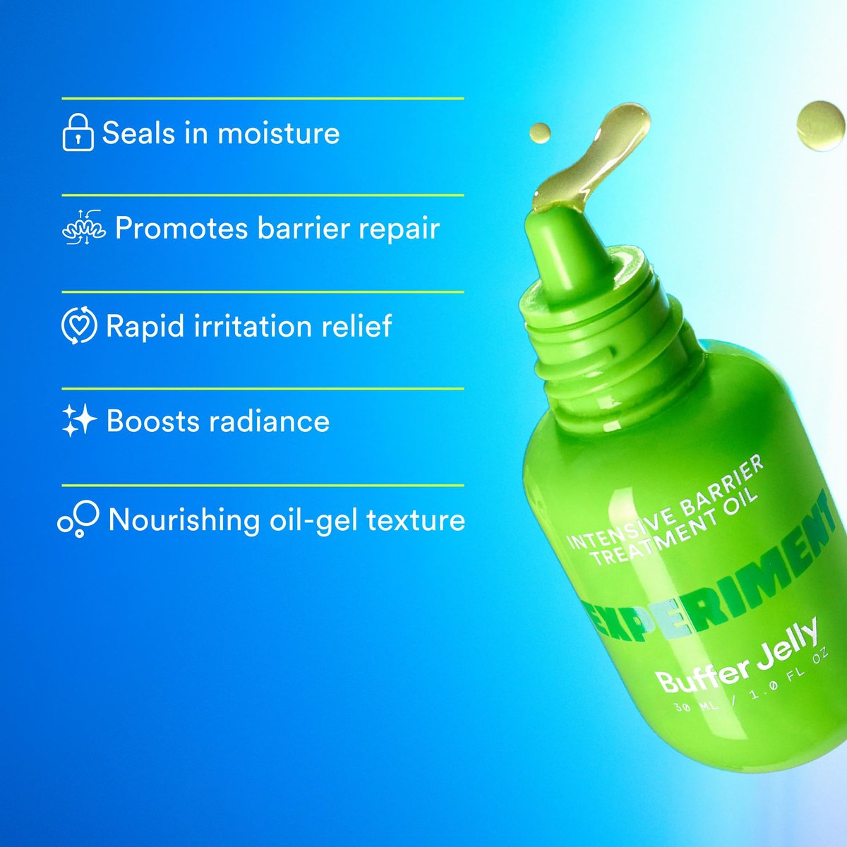 Experiment Buffer Jelly Intensive Barrier Treatment Oil - Ceramide, Squalane & Panthenol - Hydrating, Soothing, Strengthening Face Oil for Dry Skin, Vegan, 1.0 FL OZ Avelisse