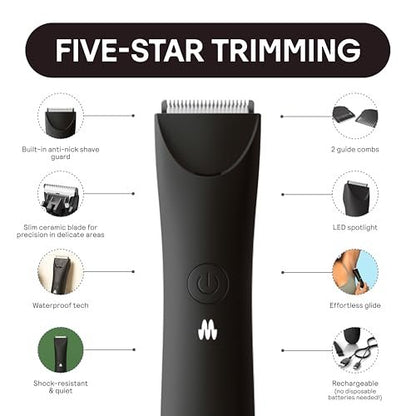 MERIDIAN Slimmer Trimmer – Electric Razor for Women, Bikini Line & Pubic Hair Trimmer, Rechargeable & Waterproof, Painless, Gentle, Quiet & Travel-Friendly, Onyx Avelisse