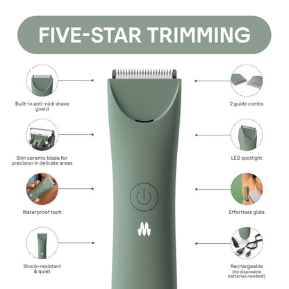 MERIDIAN Slimmer Trimmer – Electric Razor for Women, Bikini Line & Pubic Hair Trimmer, Rechargeable & Waterproof, Painless, Flawless Shave for Sensitive Skin, Gentle, Quiet & Travel-Friendly, Sage Avelisse