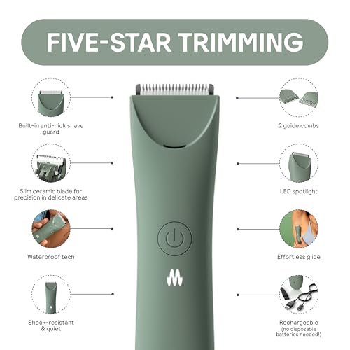 MERIDIAN Slimmer Trimmer – Electric Razor for Women, Bikini Line & Pubic Hair Trimmer, Rechargeable & Waterproof, Painless, Flawless Shave for Sensitive Skin, Gentle, Quiet & Travel-Friendly, Sage Avelisse
