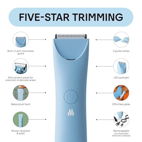 MERIDIAN Slimmer Trimmer – Electric Bikini Line & Pubic Hair Trimmer for Women, Waterproof & Rechargeable, Sky Avelisse