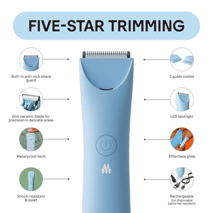 MERIDIAN Slimmer Trimmer – Electric Bikini Line & Pubic Hair Trimmer for Women, Waterproof & Rechargeable, Sky Avelisse
