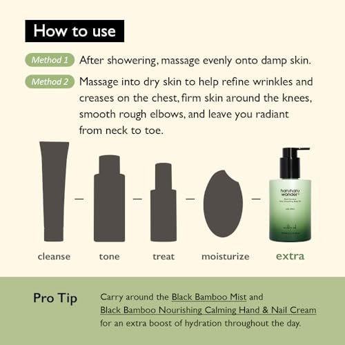 HARUHARU Wonder Black Bamboo Daily Smoothing Body Oil - Lightweight, Fast Absorption, Non-Greasy, Deeply Hydrating with Almond & Argan Oil, 6.76 fl oz - görsel 16