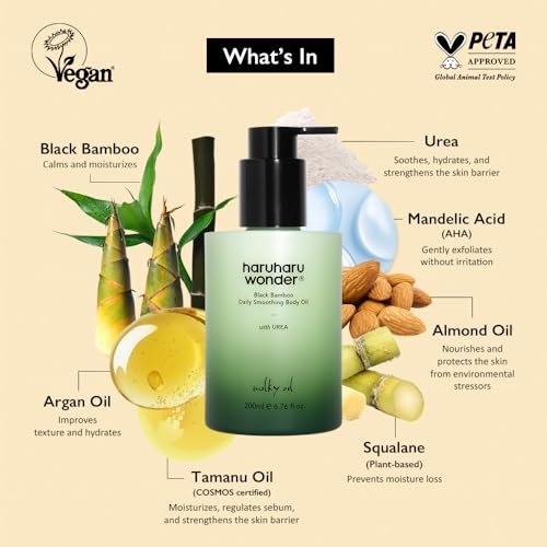 HARUHARU Wonder Black Bamboo Daily Smoothing Body Oil - Lightweight, Fast Absorption, Non-Greasy, Deeply Hydrating with Almond & Argan Oil, 6.76 fl oz - görsel 6