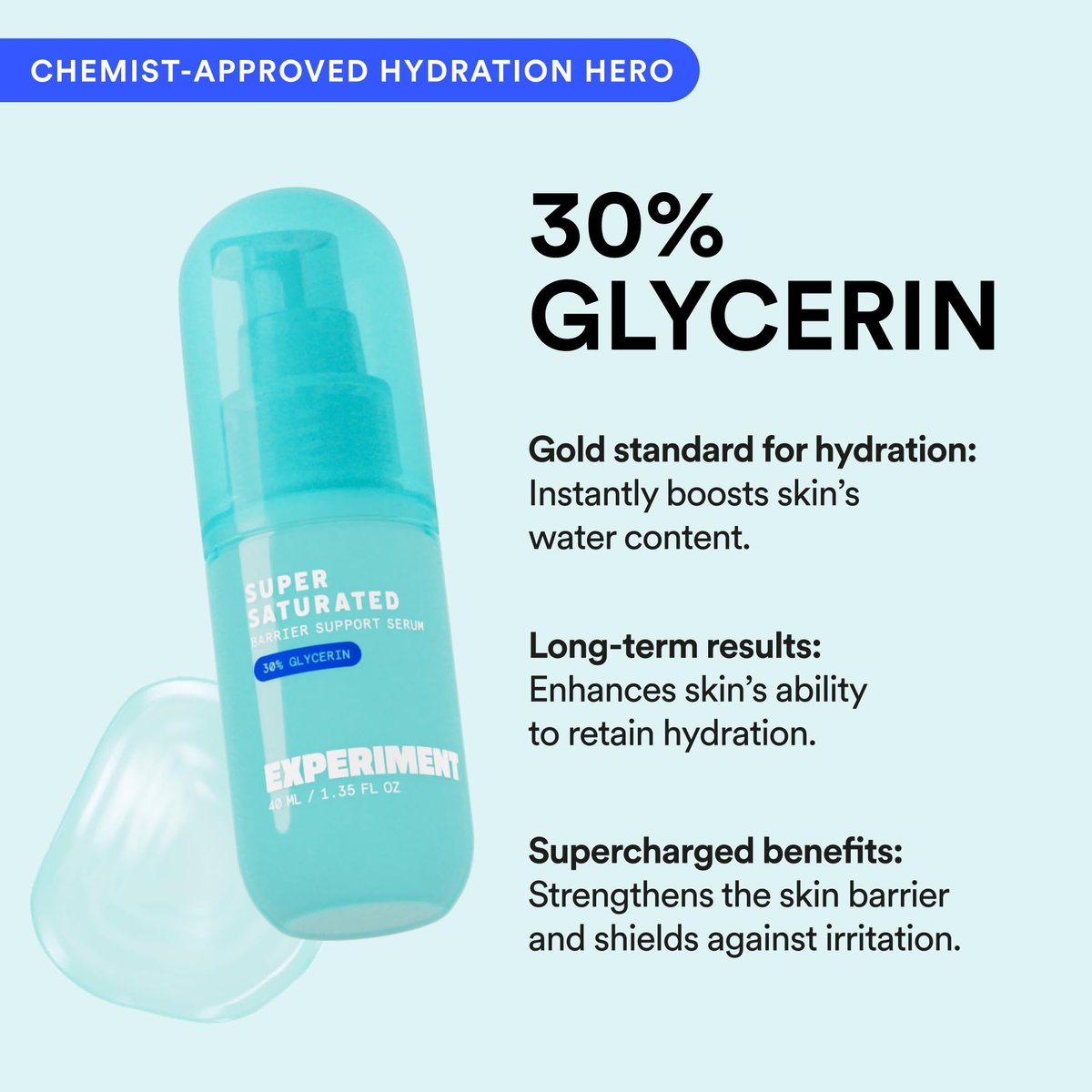 Experiment Super Saturated Ultra Hydrating Barrier Serum – 30% Glycerin, Polyglutamic Acid + Prickly Pear – 1.35 FL OZ – Intensive Moisture for Plump, Dewy Skin – Hydrating Serum for All Skin Types Avelisse