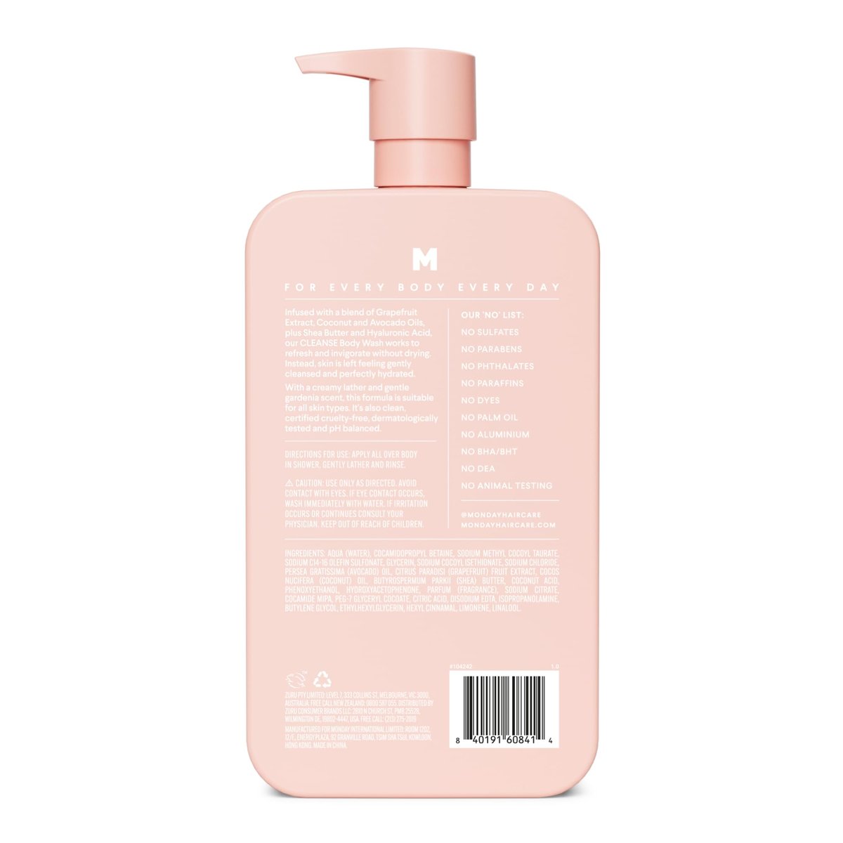 MONDAY HAIRCARE CLEANSE Body Wash with Grapefruit Extract, Hyaluronic Acid, Shea Butter, Coconut Oil for Normal to Oily/Combination Skin - 30.4 Fl Oz - görsel 3