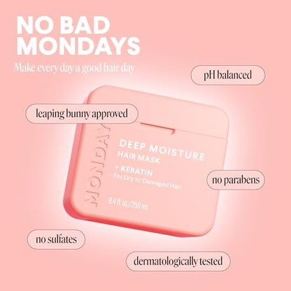 MONDAY HAIRCARE Deep Moisture Hair Mask with Keratin, Argan Oil, Shea Butter & Coconut Oil for Dry to Damaged Hair – 250 mL