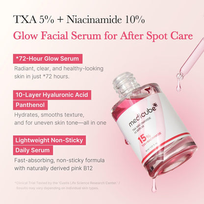 Medicube TXA+Niacinamide 15% Glow Facial Serum for After Spot Care | All-in-One Daily Korean Skincare | Uneven Skin Tone, Texture, and Hydration Care | High-Potency Tranexamic Acid 5% | 1.01 fl.oz Avelisse
