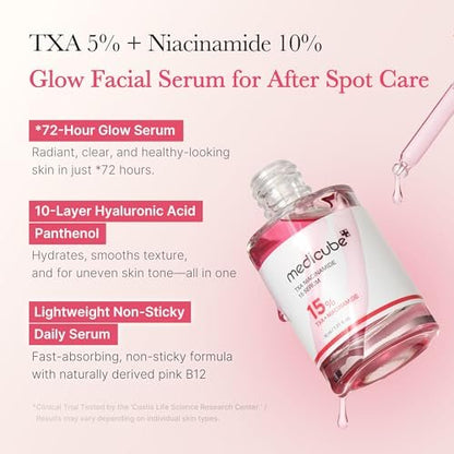 Medicube TXA+Niacinamide 15% Glow Facial Serum for After Spot Care | All-in-One Daily Korean Skincare | Uneven Skin Tone, Texture, and Hydration Care | High-Potency Tranexamic Acid 5% | 1.01 fl.oz Avelisse