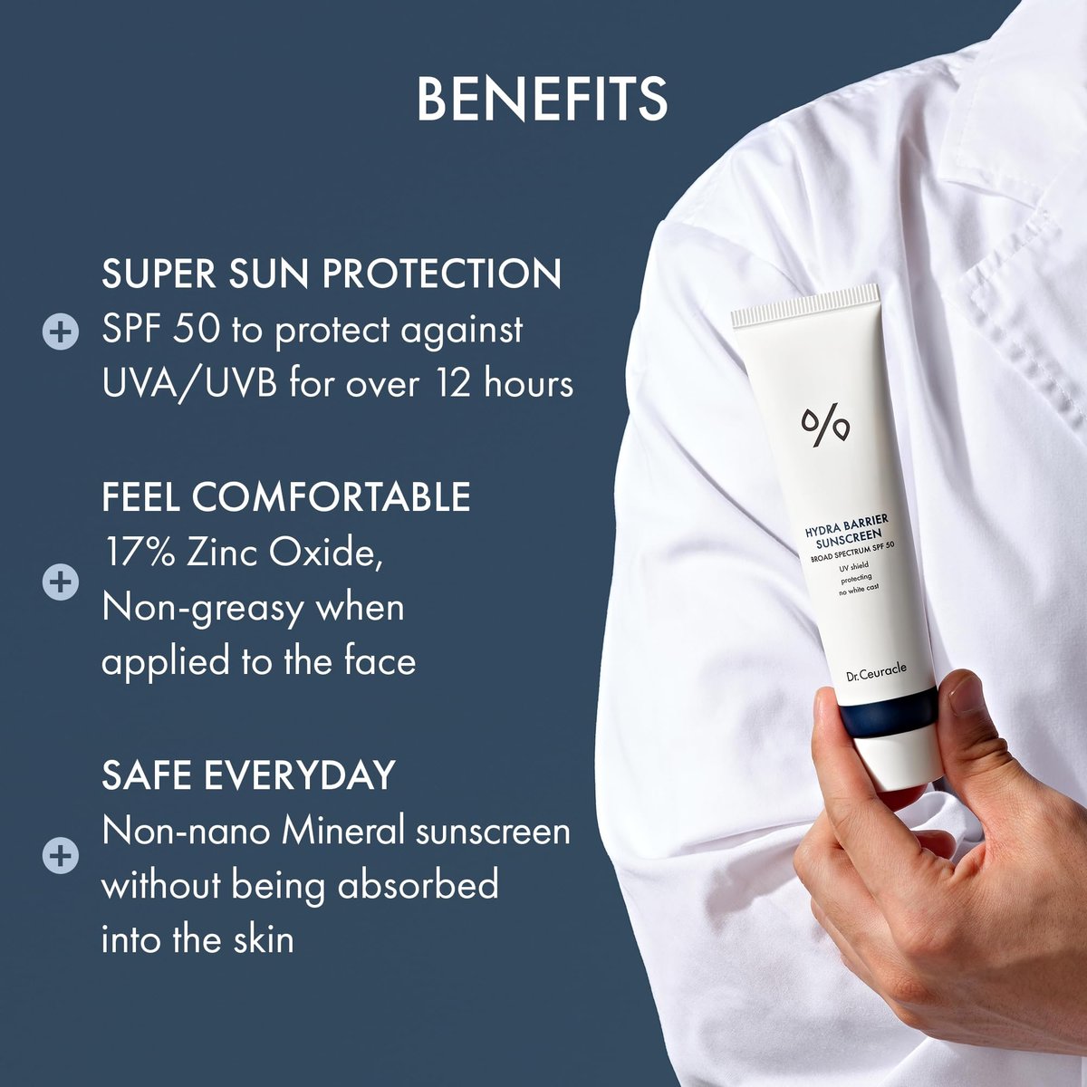 Dr.Ceuracle Hydra Barrier Mineral Sunscreen SPF 50 - Korean Sunscreen with Zinc Oxide & Hyaluronic Acid, Dewy Glow 50ml Avelisse