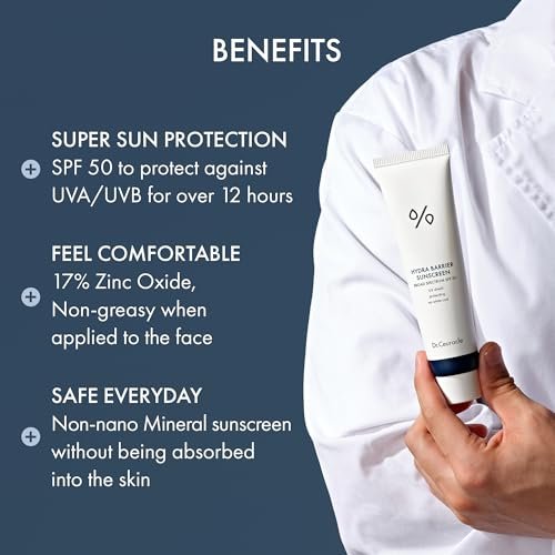 Dr.Ceuracle Hydra Barrier Mineral Sunscreen SPF 50 - Korean Sunscreen with Zinc Oxide & Hyaluronic Acid, Dewy Glow 50ml Avelisse