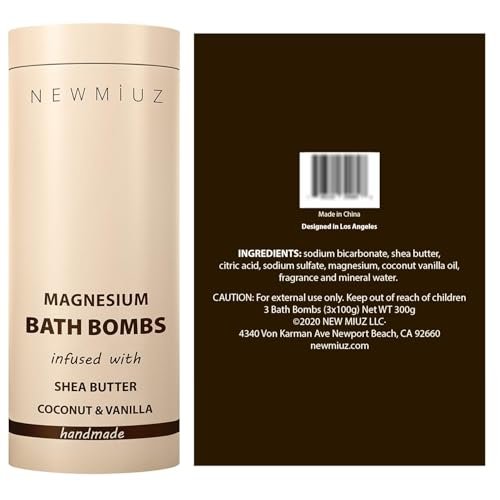 Magnesium Bath Bombs for Post Workout Recovery – Sore Muscle Relief with Epsom Salt, Vanilla, Shea Butter & Coconut – Perfect Stocking Stuffers Gift Avelisse