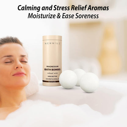 Magnesium Bath Bombs for Post Workout Recovery – Sore Muscle Relief with Epsom Salt, Vanilla, Shea Butter & Coconut – Perfect Stocking Stuffers Gift Avelisse