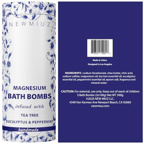 Magnesium Bubble Bath Bombs – Long Lasting Foaming for Sore Muscles Recovery, Tea Tree, Stress Relief, Self Care Spa Gift for Birthday Christmas Avelisse