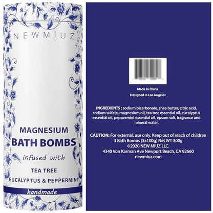 Magnesium Bubble Bath Bombs – Long Lasting Foaming for Sore Muscles Recovery, Tea Tree, Stress Relief, Self Care Spa Gift for Birthday Christmas Avelisse