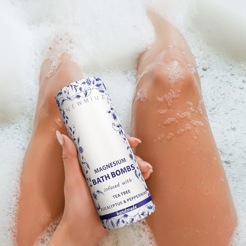 Magnesium Bubble Bath Bombs – Long Lasting Foaming for Sore Muscles Recovery, Tea Tree, Stress Relief, Self Care Spa Gift for Birthday Christmas Avelisse