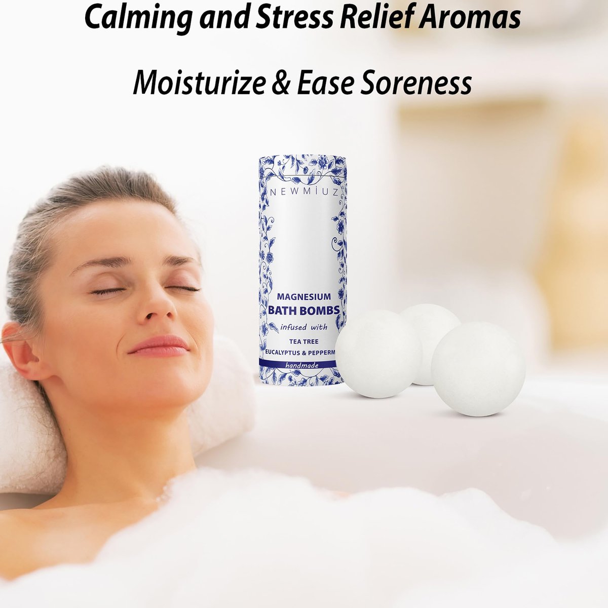 Magnesium Bubble Bath Bombs – Long Lasting Foaming for Sore Muscles Recovery, Tea Tree, Stress Relief, Self Care Spa Gift for Birthday Christmas Avelisse