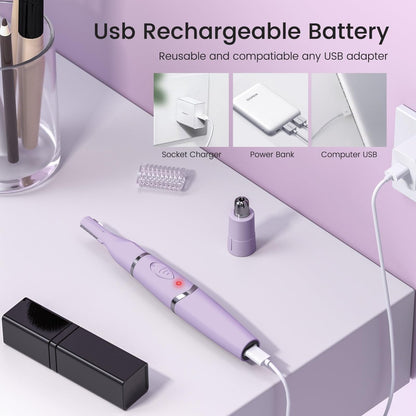 Yinowt Women's Ear and Nose Hair Trimmer - 2026 Professional Painless 2-in-1 USB Rechargeable Eyebrow & Facial Hair Trimmer, Precision Tool with Powerful Motor and Dual-Edge Blades, IPX7 Waterproof (Purple)