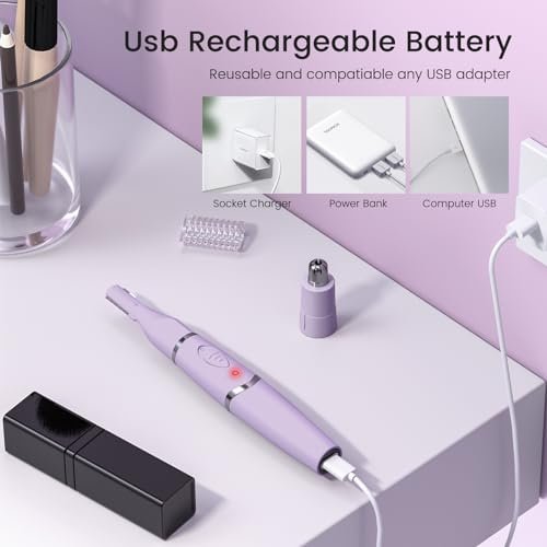 Yinowt Women's Ear and Nose Hair Trimmer - 2026 Professional Painless 2-in-1 USB Rechargeable Eyebrow & Facial Hair Trimmer, Precision Tool with Powerful Motor and Dual-Edge Blades, IPX7 Waterproof (Purple) - görsel 12