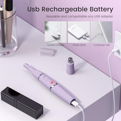 Yinowt Women's Ear and Nose Hair Trimmer - 2026 Professional Painless 2-in-1 USB Rechargeable Eyebrow & Facial Hair Trimmer, Precision Tool with Powerful Motor and Dual-Edge Blades, IPX7 Waterproof (Purple)