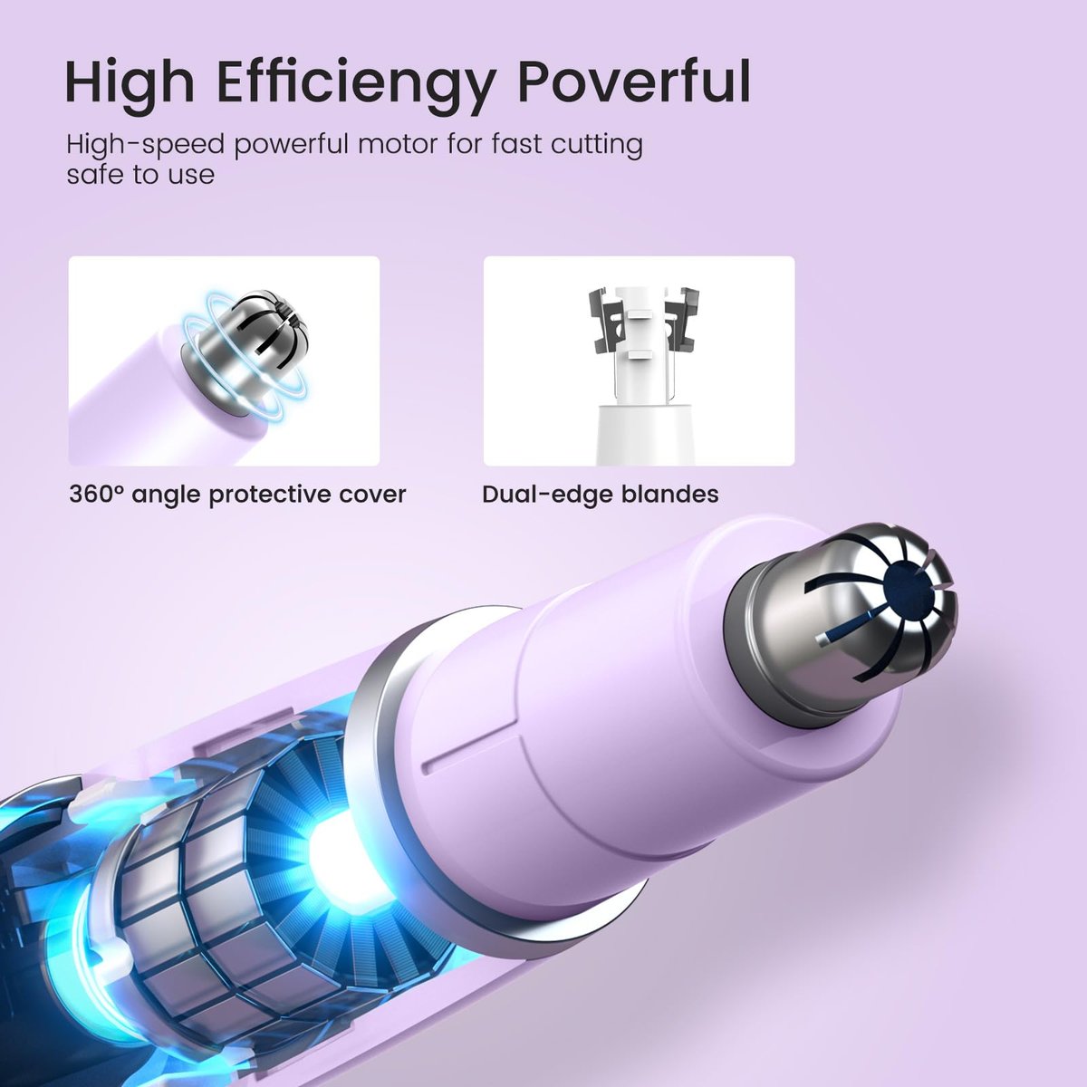 Yinowt Women's Ear and Nose Hair Trimmer - 2026 Professional Painless 2-in-1 USB Rechargeable Eyebrow & Facial Hair Trimmer, Precision Tool with Powerful Motor and Dual-Edge Blades, IPX7 Waterproof (Purple) - görsel 7
