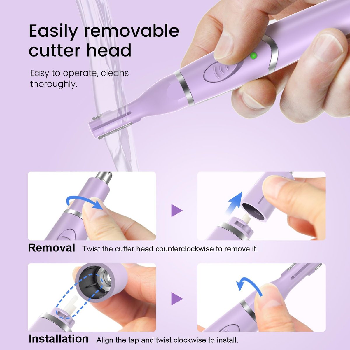 Yinowt Women's Ear and Nose Hair Trimmer - 2026 Professional Painless 2-in-1 USB Rechargeable Eyebrow & Facial Hair Trimmer, Precision Tool with Powerful Motor and Dual-Edge Blades, IPX7 Waterproof (Purple) - görsel 9