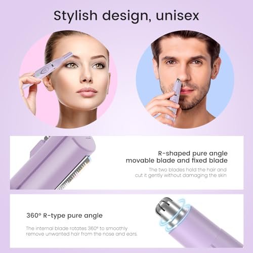 Yinowt Women's Ear and Nose Hair Trimmer - 2026 Professional Painless 2-in-1 USB Rechargeable Eyebrow & Facial Hair Trimmer, Precision Tool with Powerful Motor and Dual-Edge Blades, IPX7 Waterproof (Purple) - görsel 4