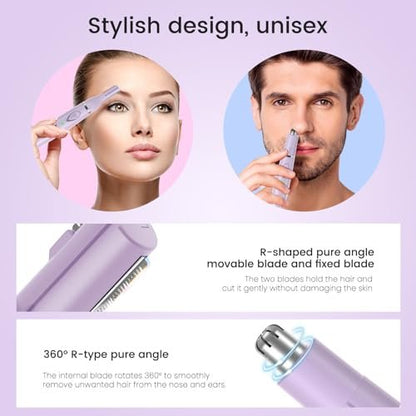 Yinowt Women's Ear and Nose Hair Trimmer - 2026 Professional Painless 2-in-1 USB Rechargeable Eyebrow & Facial Hair Trimmer, Precision Tool with Powerful Motor and Dual-Edge Blades, IPX7 Waterproof (Purple)